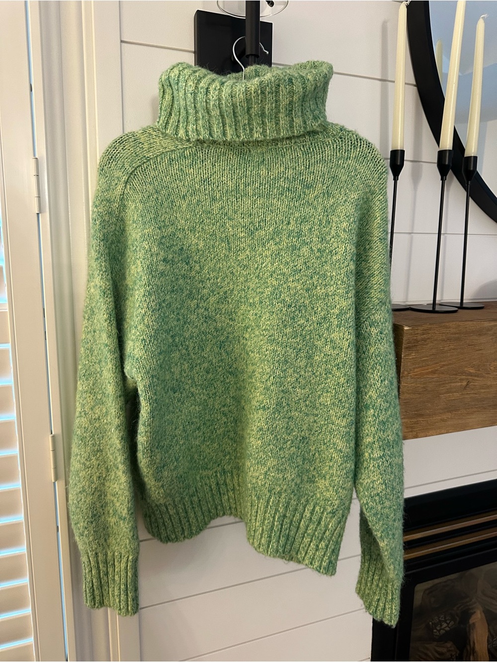 Zara ALPACA WOOL BLEND Oversized Green Heathered Turtleneck Sweater
